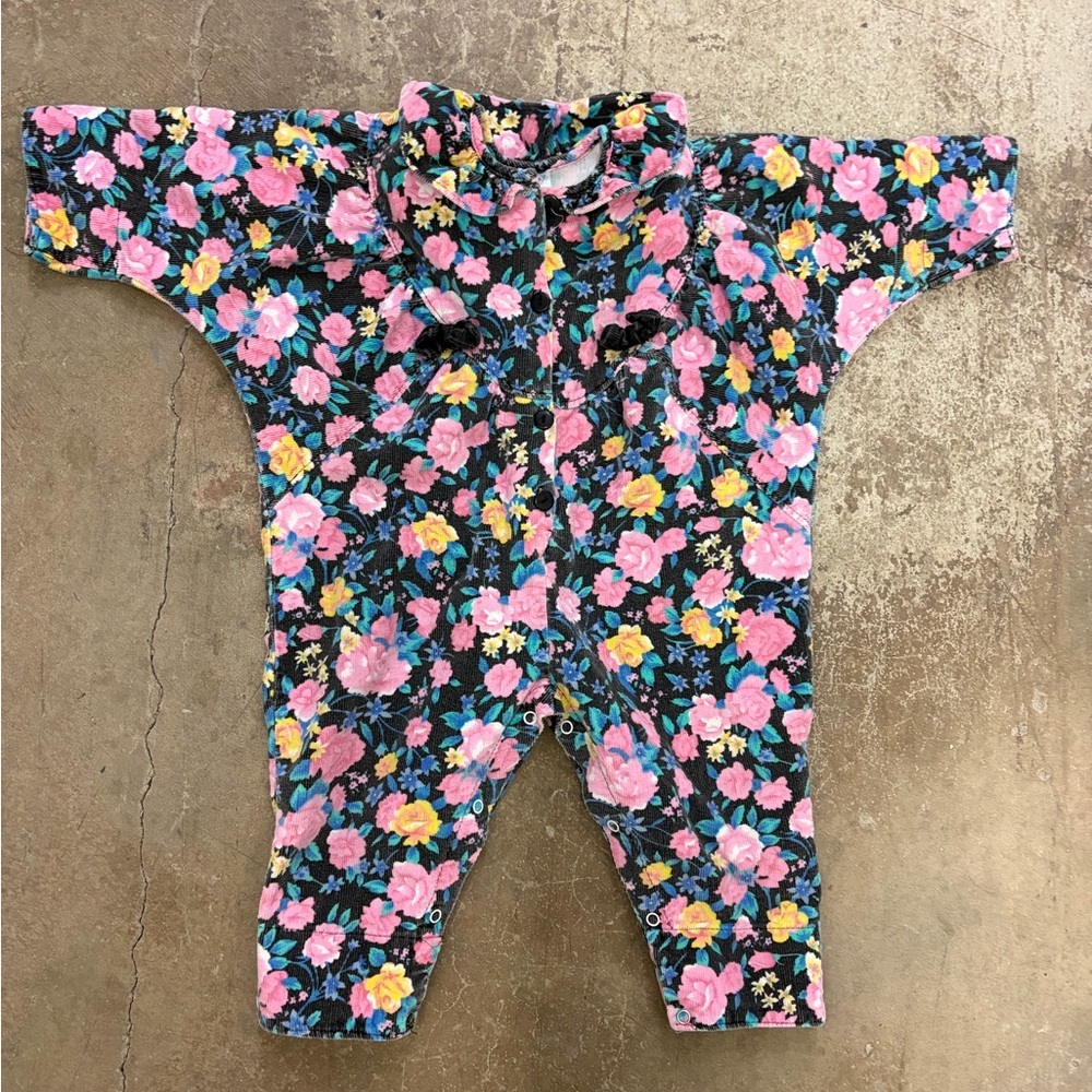 Vintage mini toga corduroy dark Floral Kids One Piece